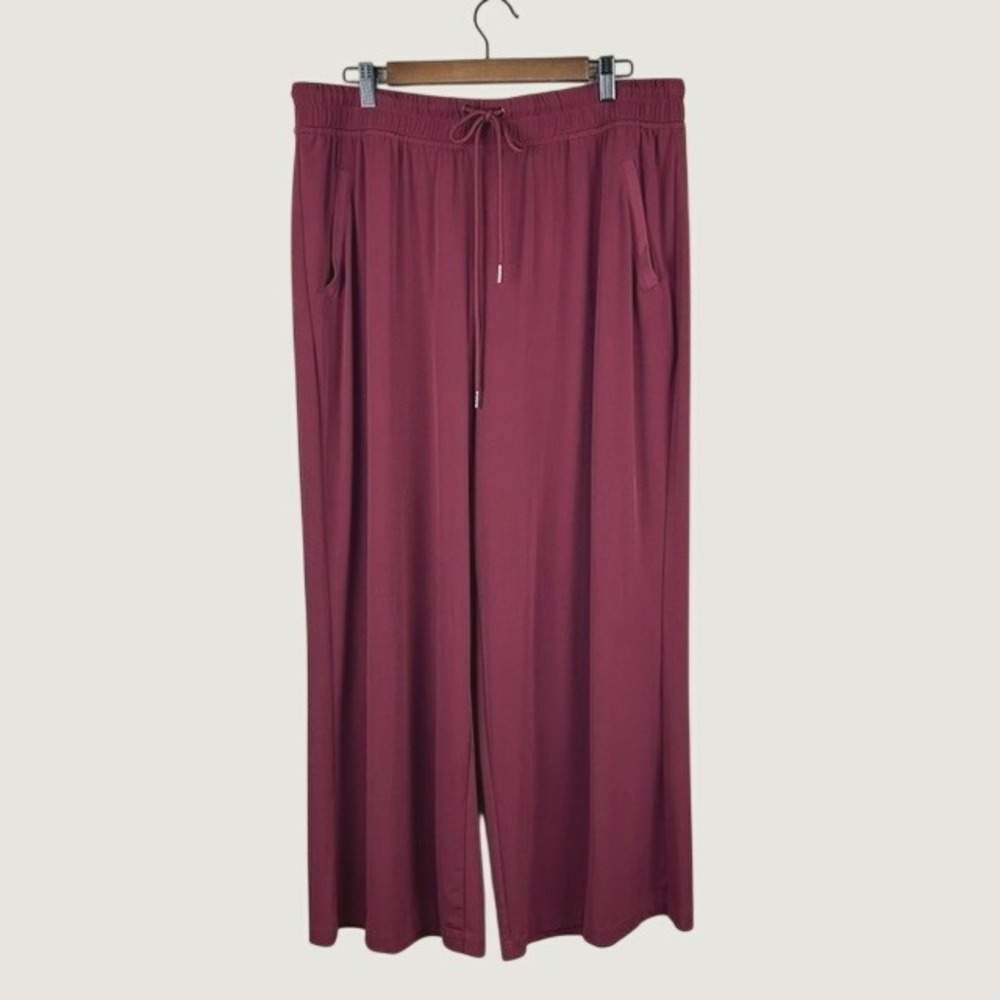 Lane Bryant Wide Leg Pants Burgundy Drawstring Elastic Waist Women 18/20